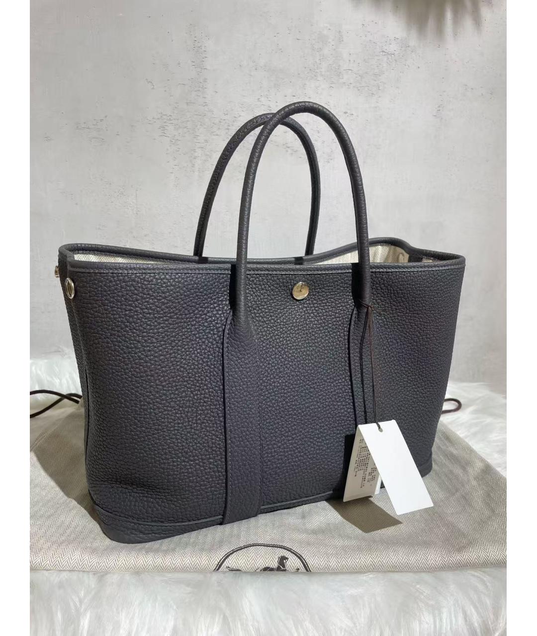 HERMES Серая кожаная сумка с короткими ручками, фото 4