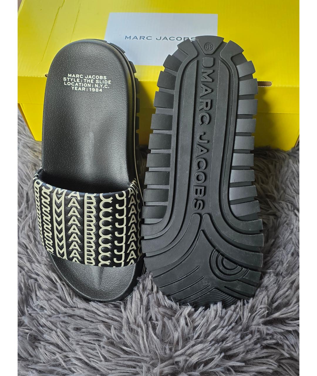 MARC JACOBS Черные кожаные шлепанцы, фото 6