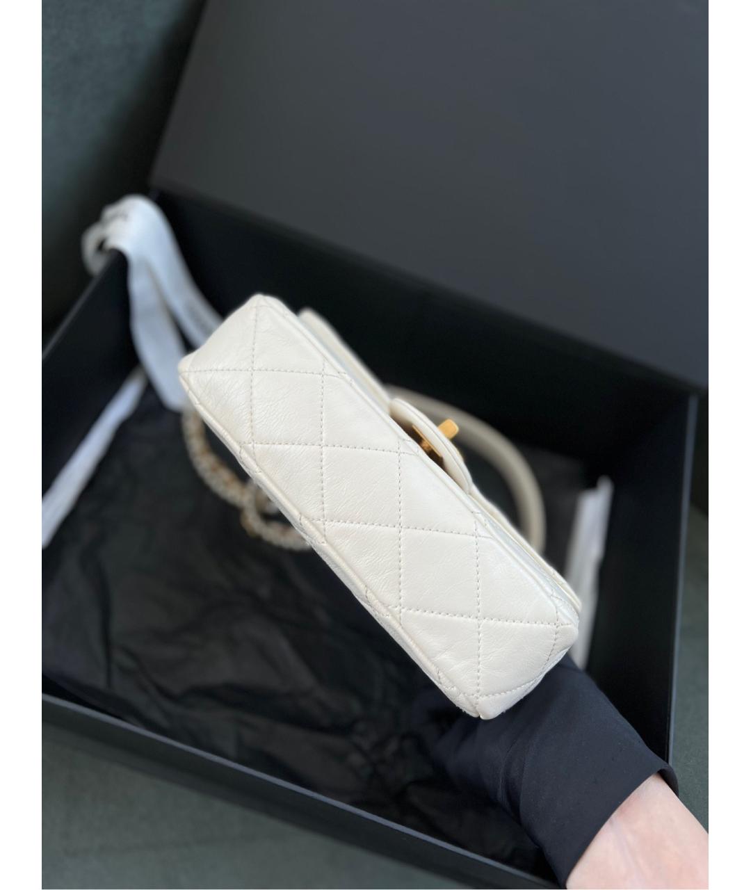 CHANEL Белая кожаная сумка через плечо, фото 5