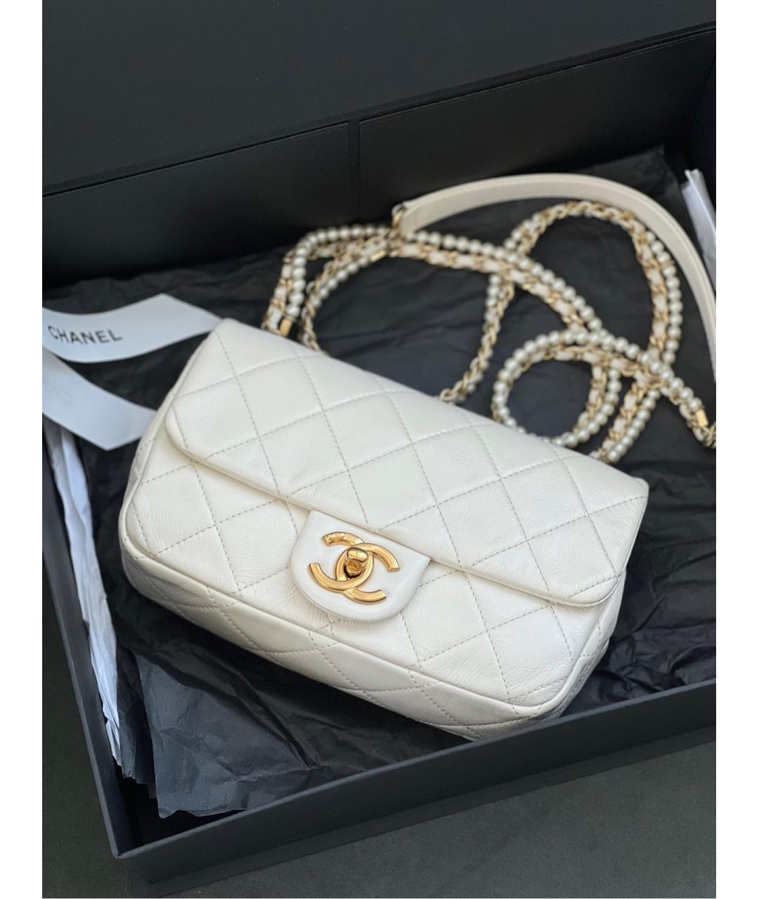 CHANEL Белая кожаная сумка через плечо, фото 8