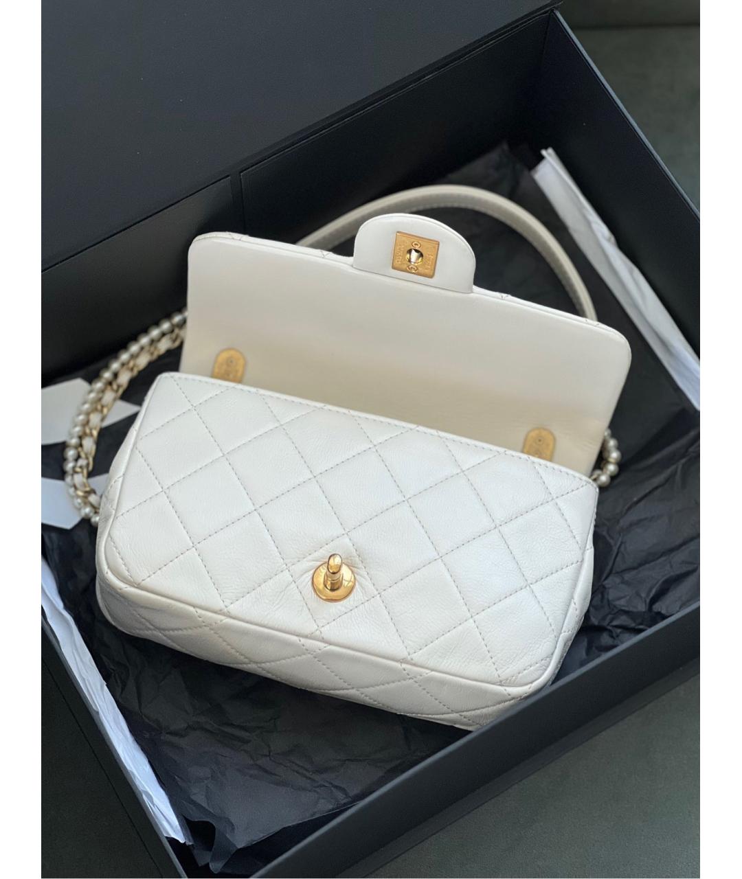 CHANEL Белая кожаная сумка через плечо, фото 6