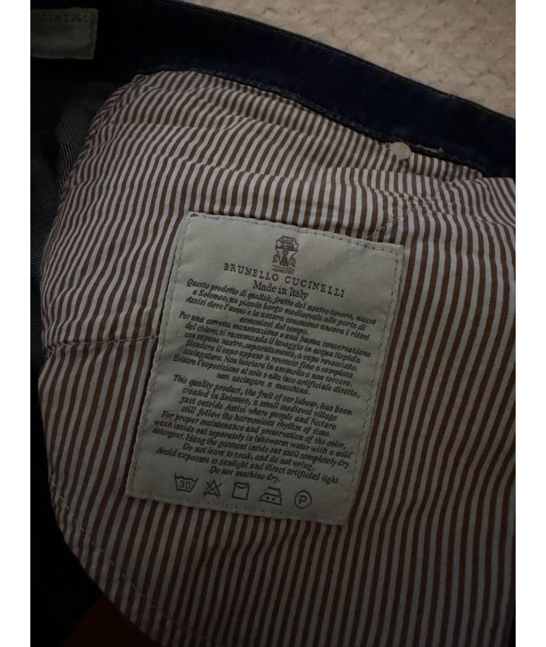 BRUNELLO CUCINELLI Темно-синие хлопковые прямые джинсы, фото 5