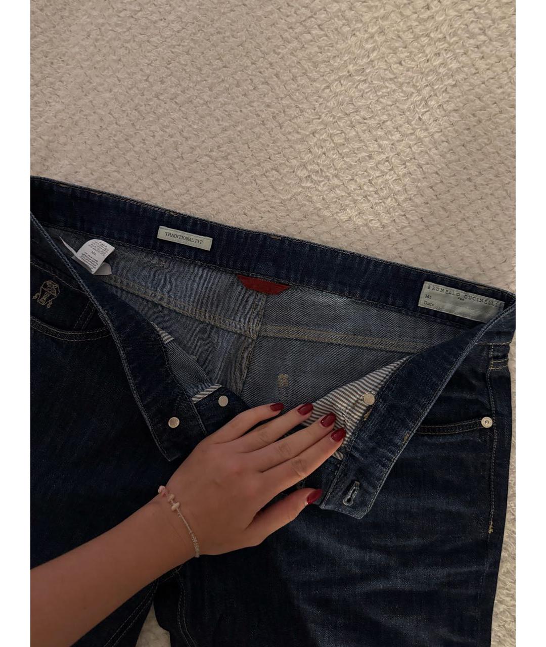 BRUNELLO CUCINELLI Темно-синие хлопковые прямые джинсы, фото 6