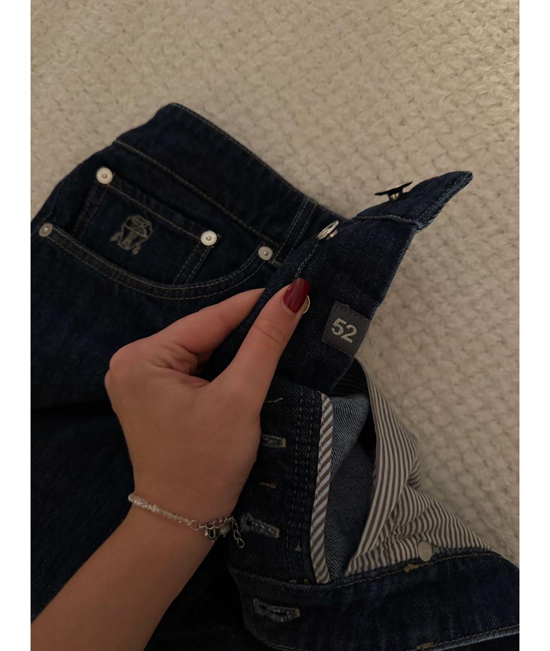 BRUNELLO CUCINELLI Темно-синие хлопковые прямые джинсы, фото 4