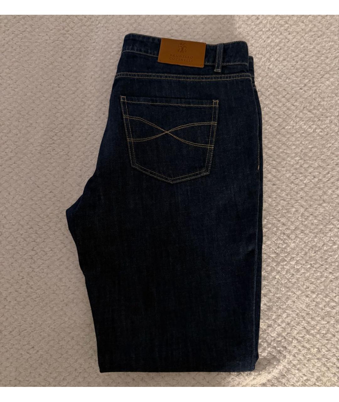 BRUNELLO CUCINELLI Темно-синие хлопковые прямые джинсы, фото 8