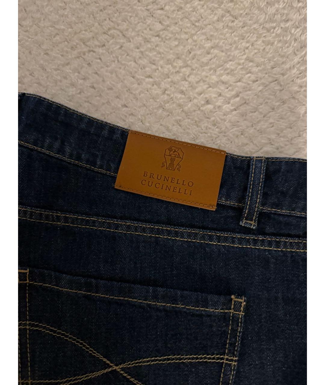 BRUNELLO CUCINELLI Темно-синие хлопковые прямые джинсы, фото 3