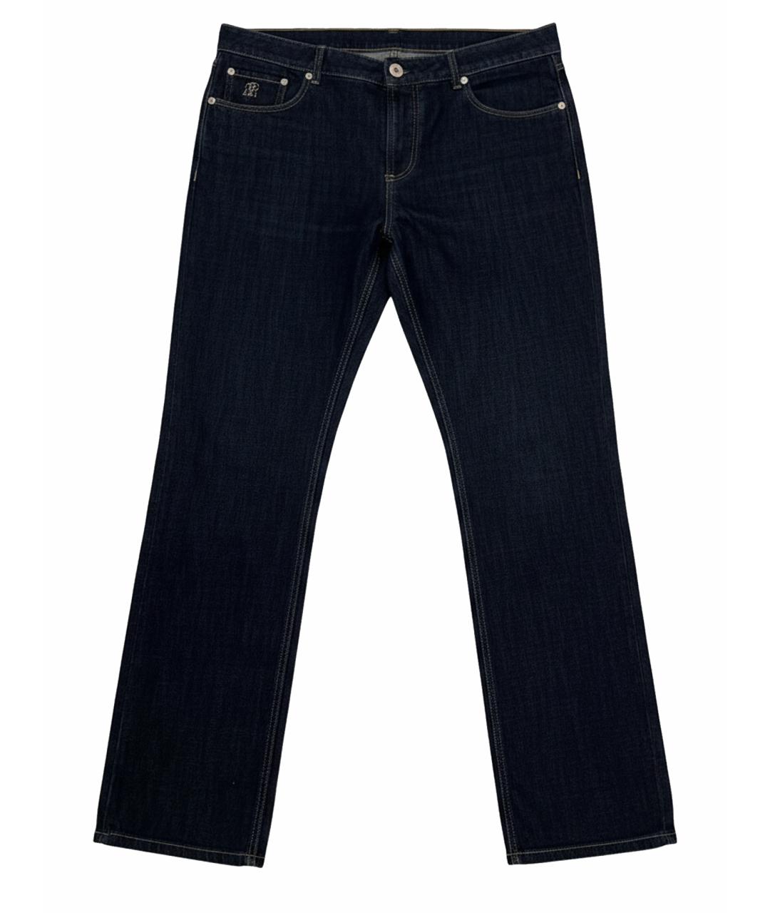 BRUNELLO CUCINELLI Темно-синие хлопковые прямые джинсы, фото 1