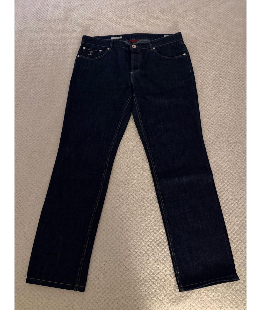 BRUNELLO CUCINELLI Темно-синие хлопковые прямые джинсы, фото 9