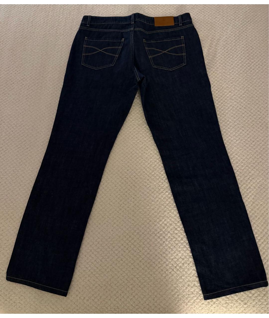 BRUNELLO CUCINELLI Темно-синие хлопковые прямые джинсы, фото 2