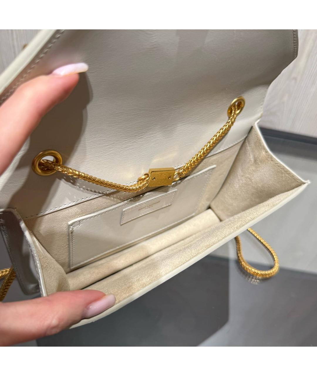 SAINT LAURENT Бежевая кожаная сумка через плечо, фото 8