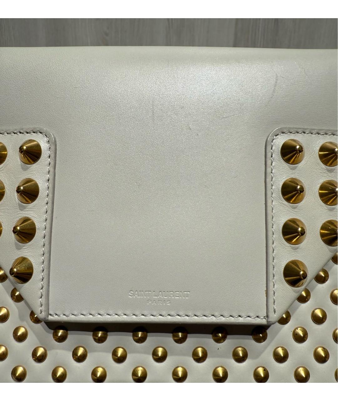 SAINT LAURENT Бежевая кожаная сумка через плечо, фото 6
