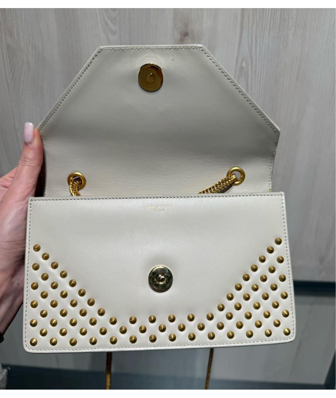 SAINT LAURENT Бежевая кожаная сумка через плечо, фото 7