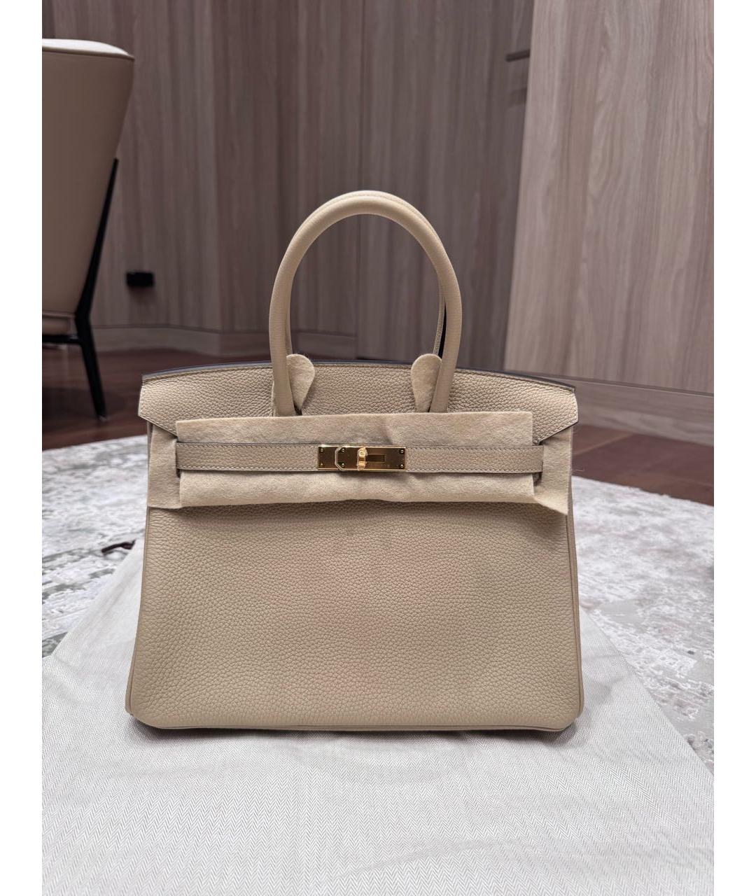 HERMES Бежевая кожаная сумка с короткими ручками, фото 5