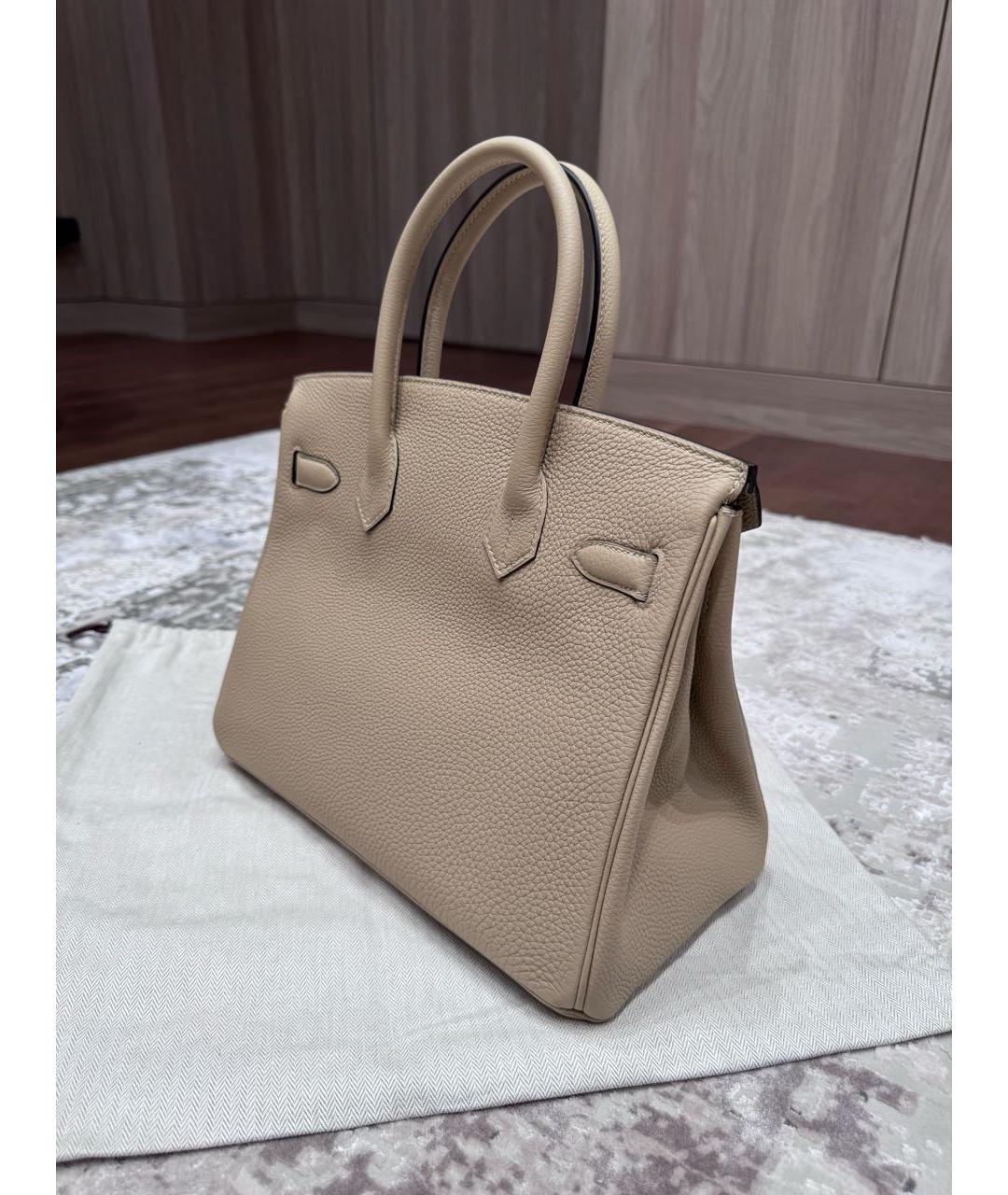 HERMES Бежевая кожаная сумка с короткими ручками, фото 2