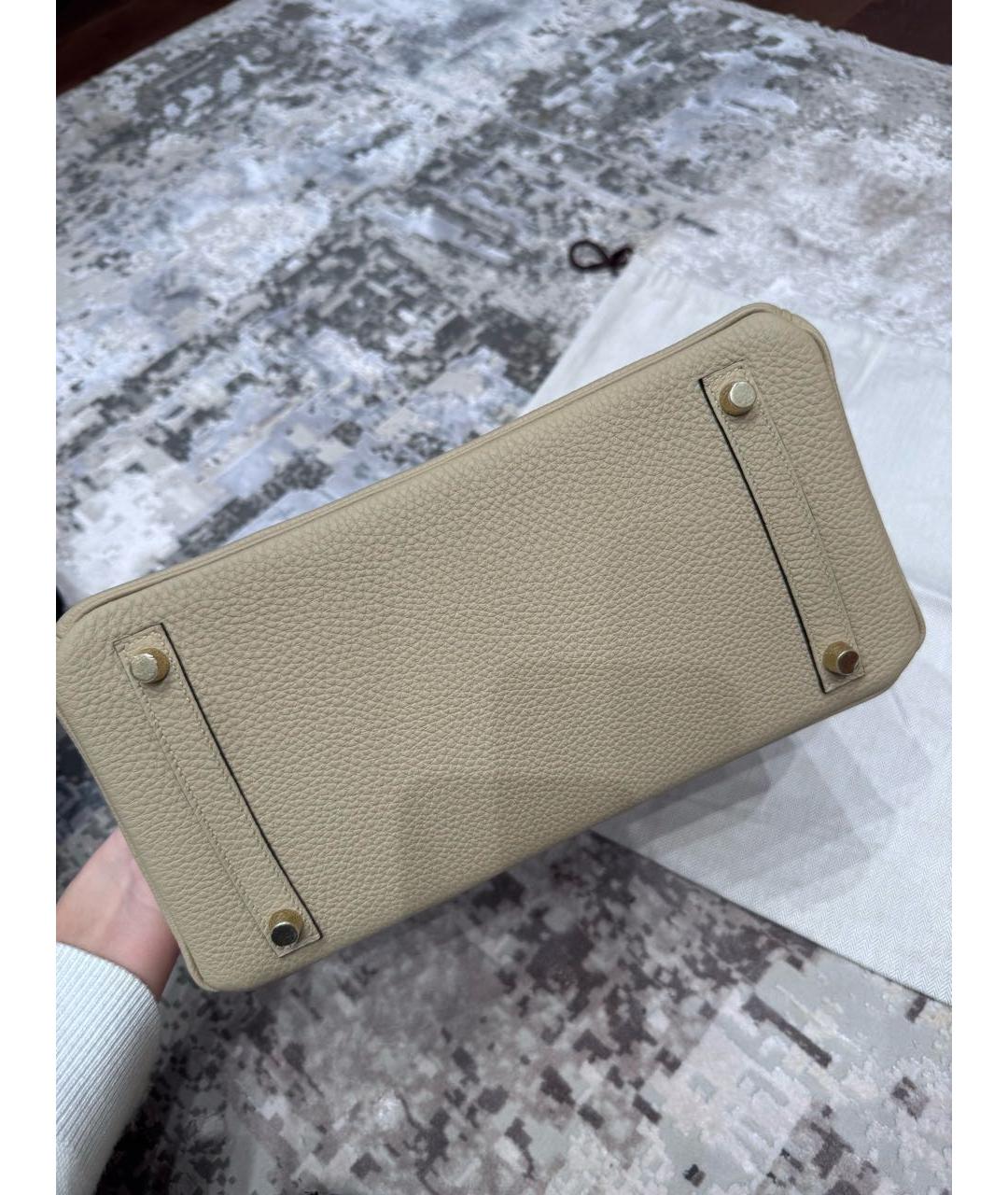 HERMES Бежевая кожаная сумка с короткими ручками, фото 4