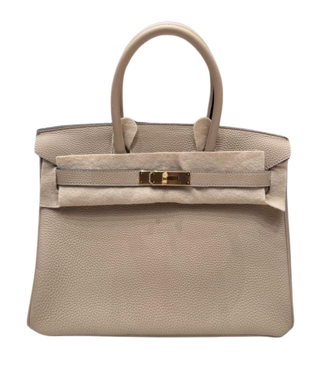 HERMES Бежевая кожаная сумка с короткими ручками, фото 1