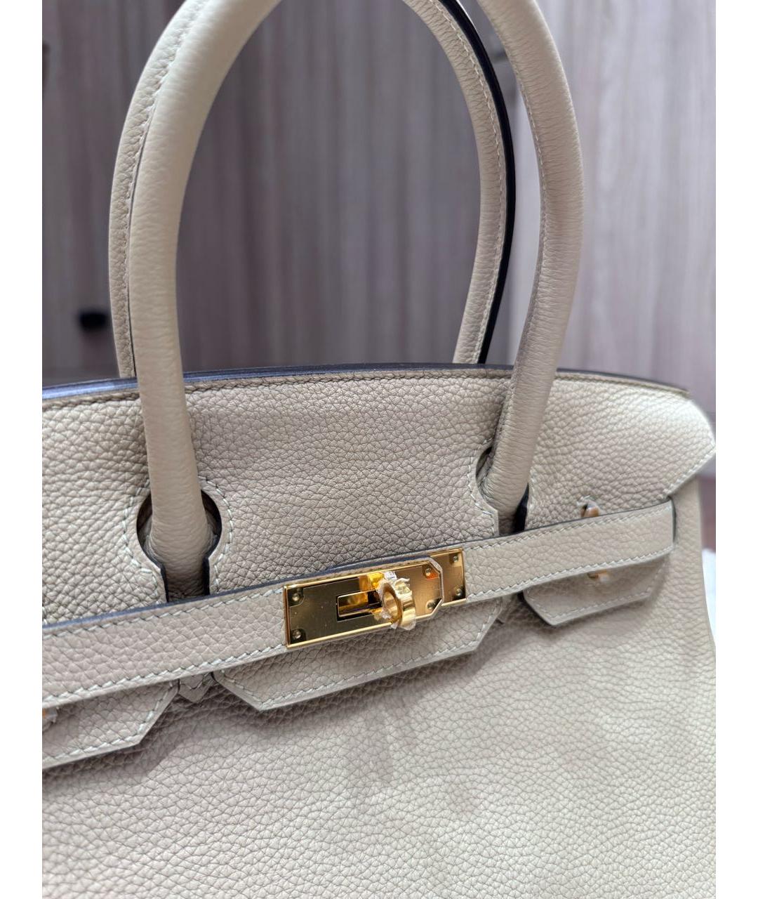 HERMES Бежевая кожаная сумка с короткими ручками, фото 3