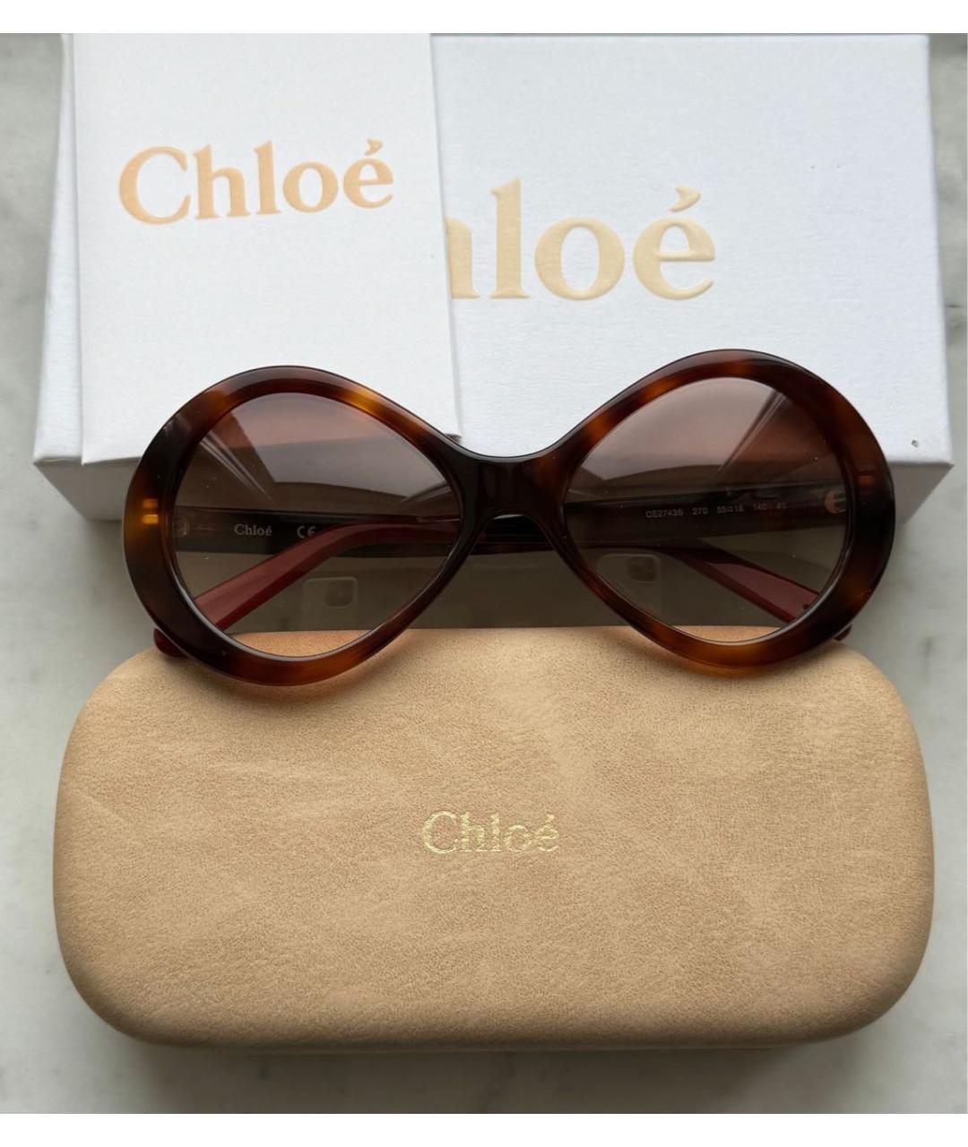 CHLOE Коричневые пластиковые солнцезащитные очки, фото 3