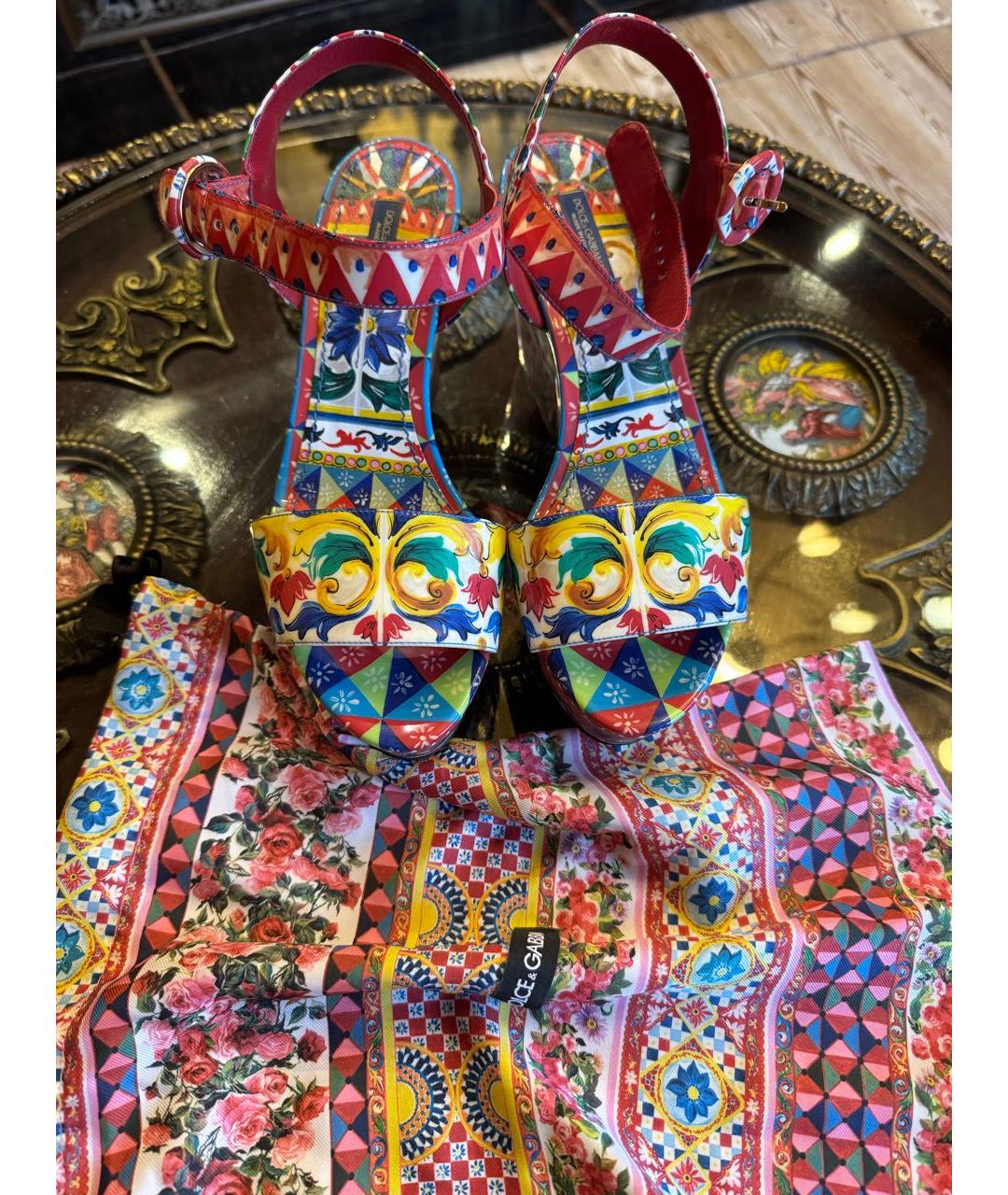 DOLCE&GABBANA Мульти босоножки из лакированной кожи, фото 8