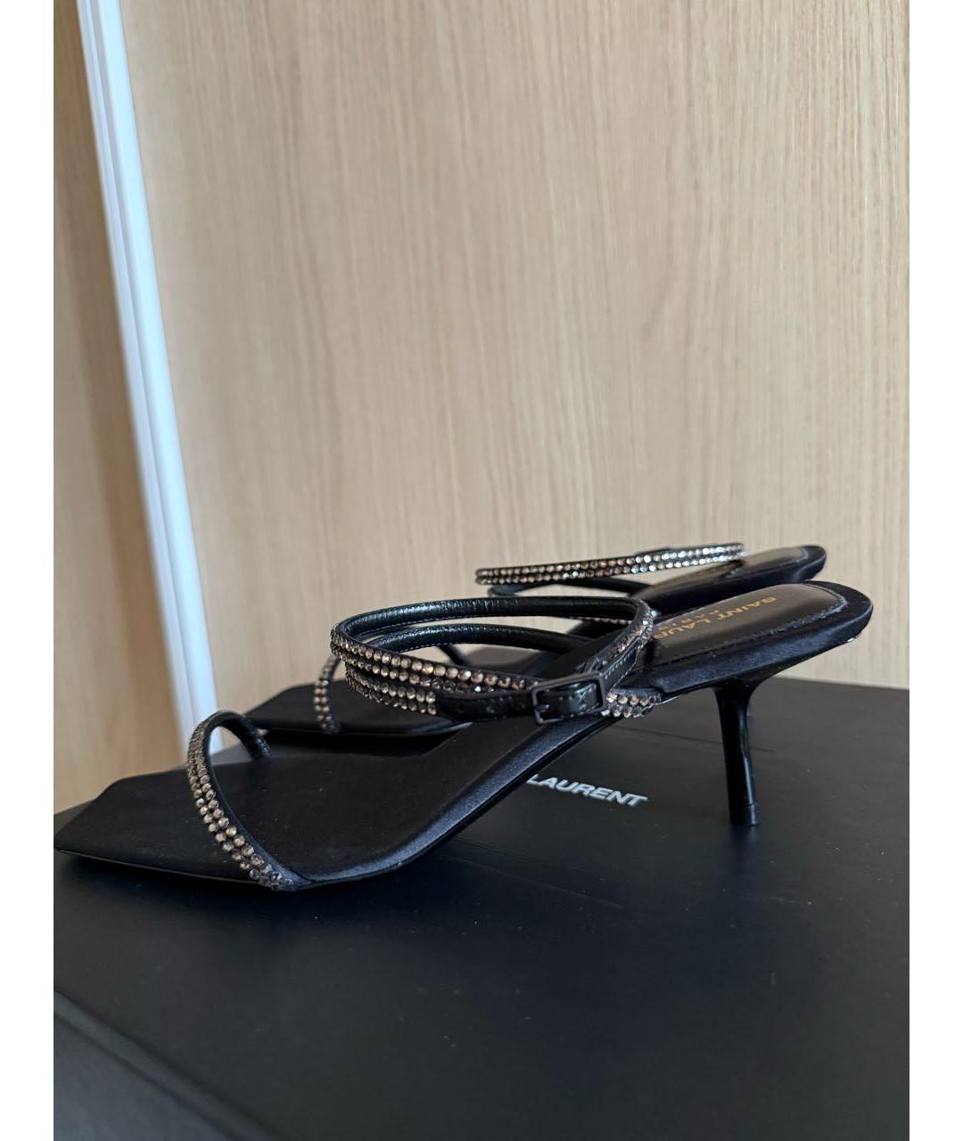 SAINT LAURENT Черные текстильные босоножки, фото 6