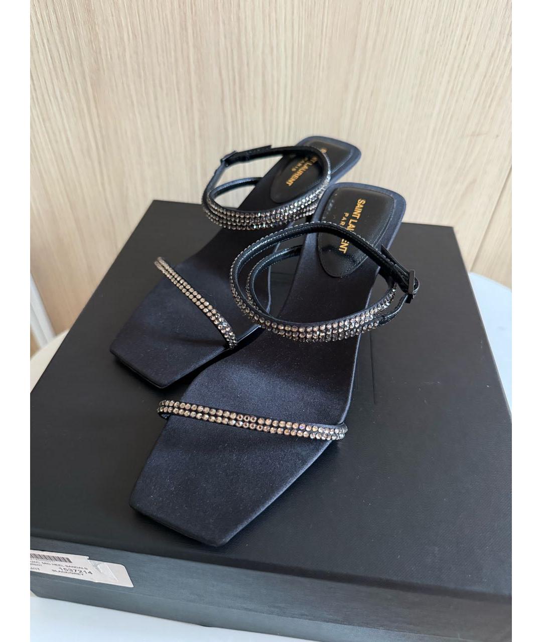 SAINT LAURENT Черные текстильные босоножки, фото 3