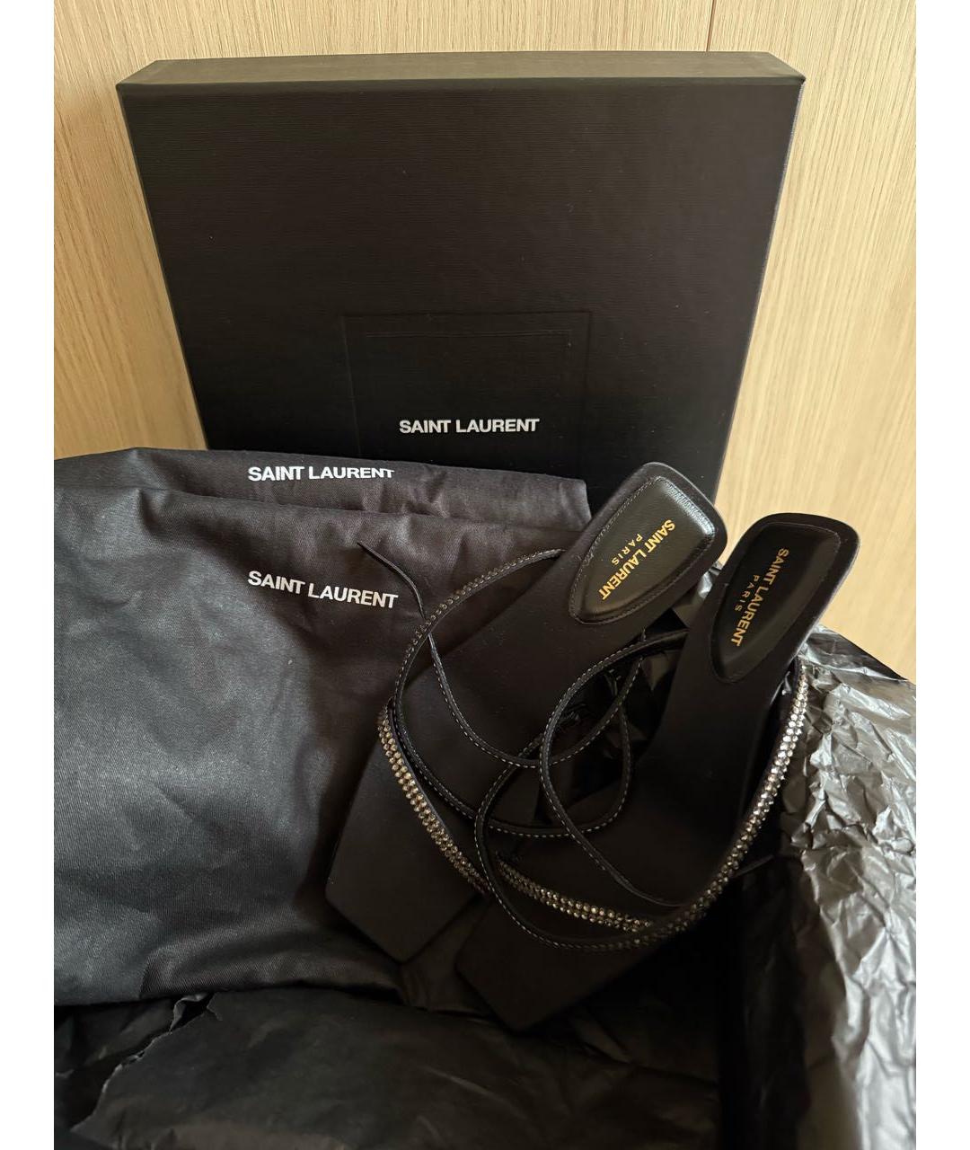 SAINT LAURENT Черные текстильные босоножки, фото 5