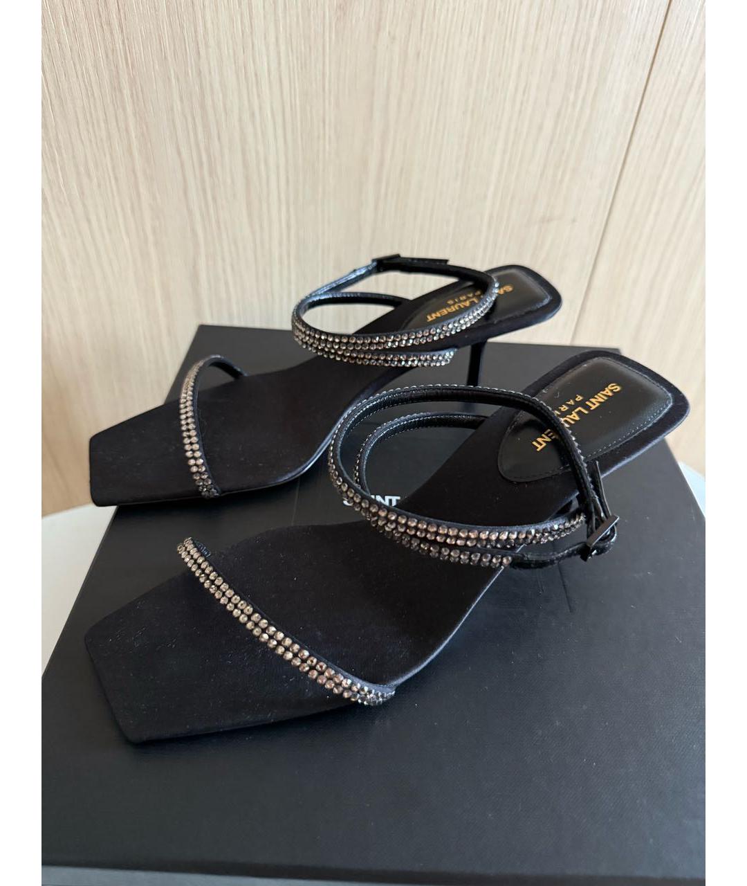 SAINT LAURENT Черные текстильные босоножки, фото 4