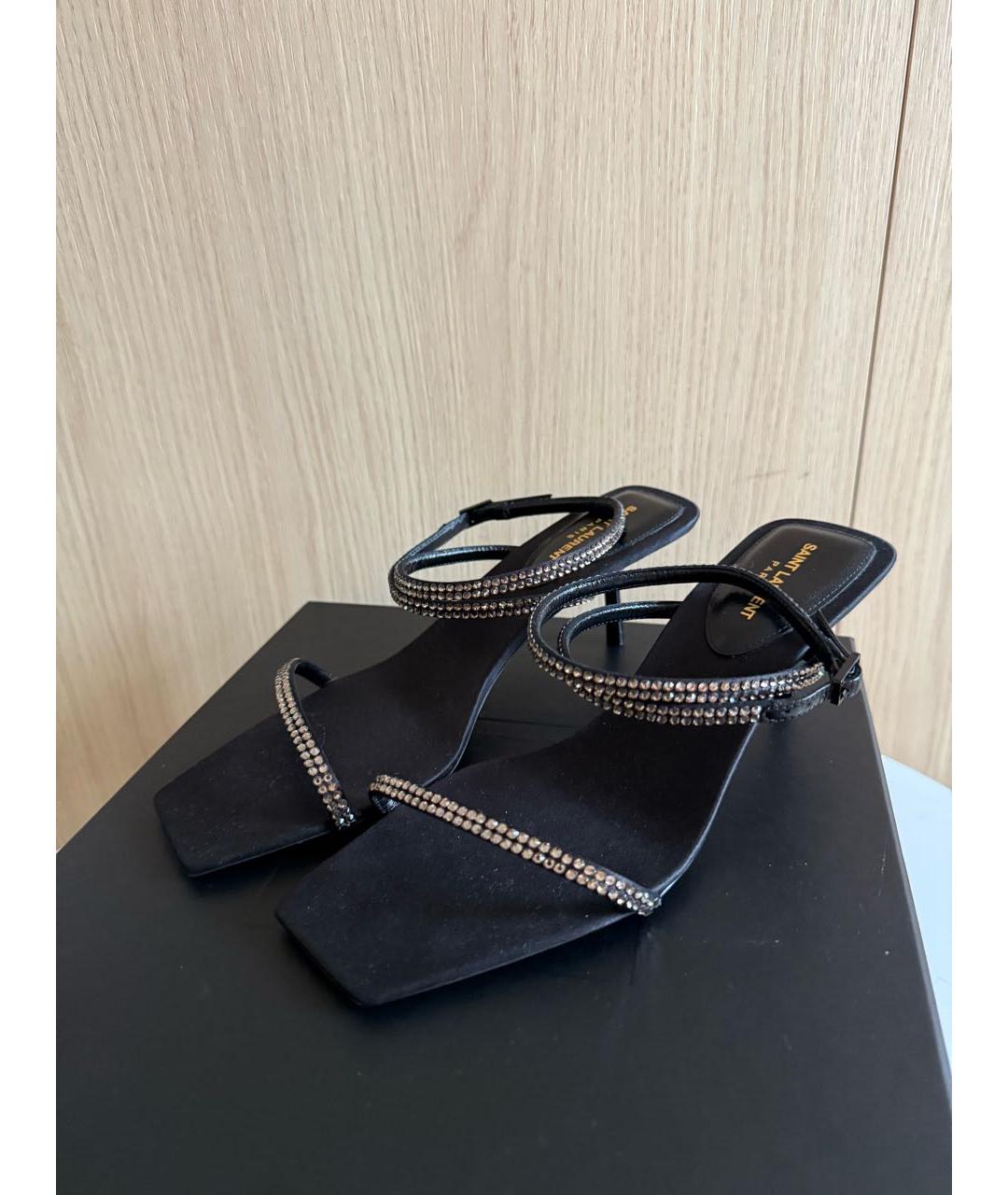 SAINT LAURENT Черные текстильные босоножки, фото 2