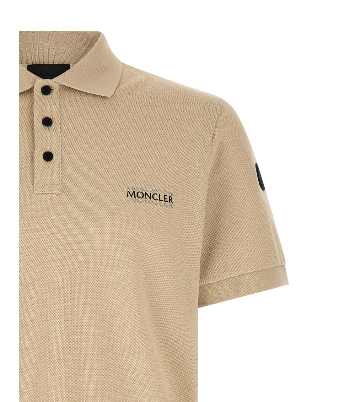 MONCLER Бежевое хлопковое поло с коротким рукавом, фото 3
