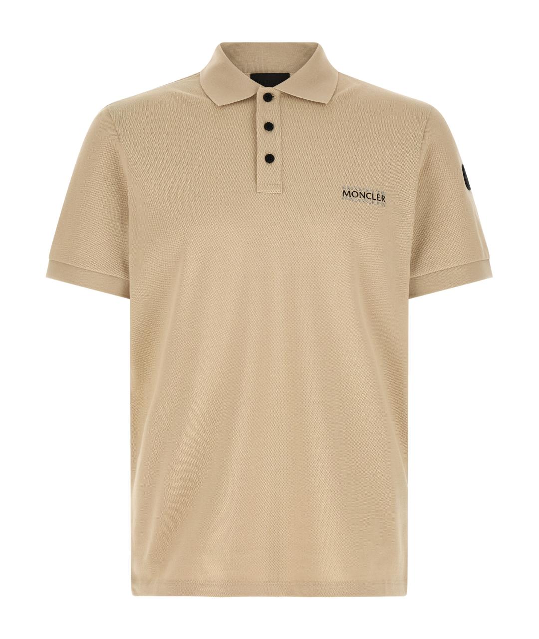 MONCLER Бежевое хлопковое поло с коротким рукавом, фото 1