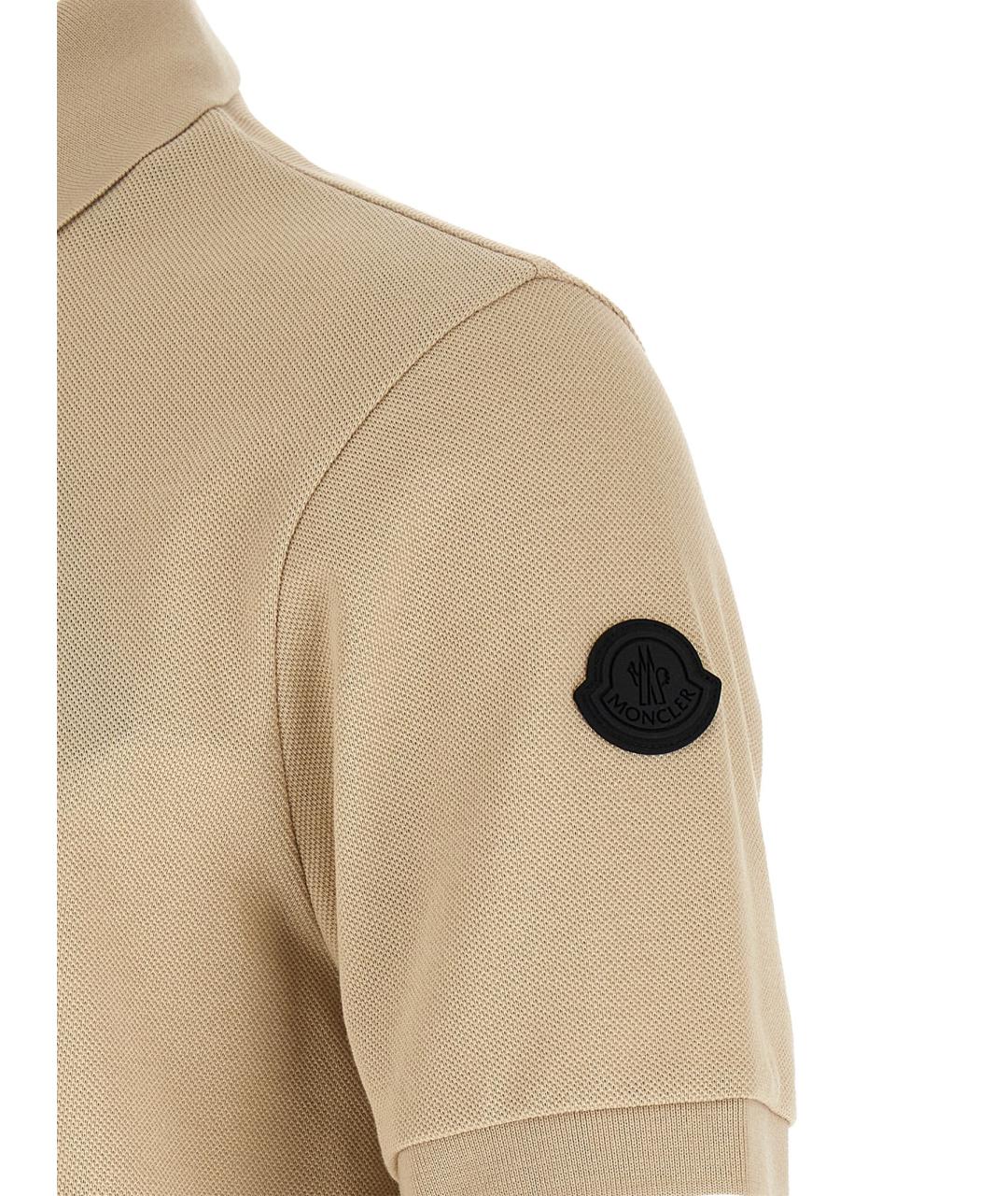 MONCLER Бежевое хлопковое поло с коротким рукавом, фото 4