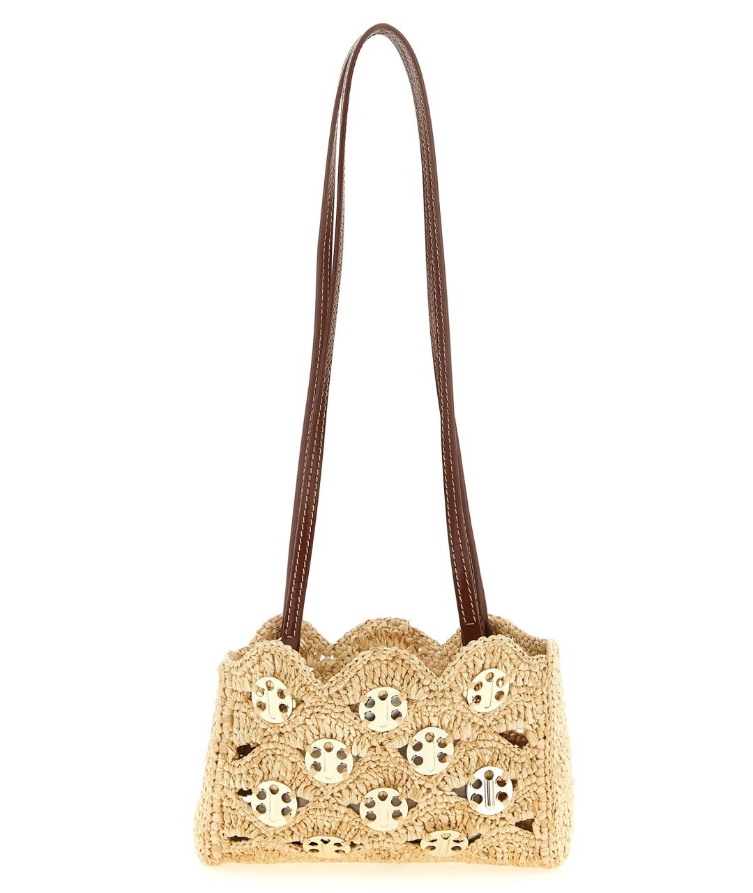 PACO RABANNE Бежевая пелетеная сумка через плечо, фото 1