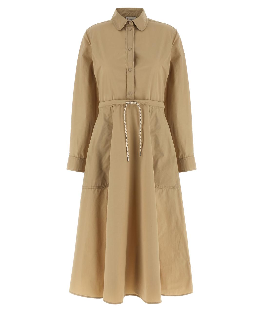 MONCLER Бежевое полиэстеровое повседневное платье, фото 1