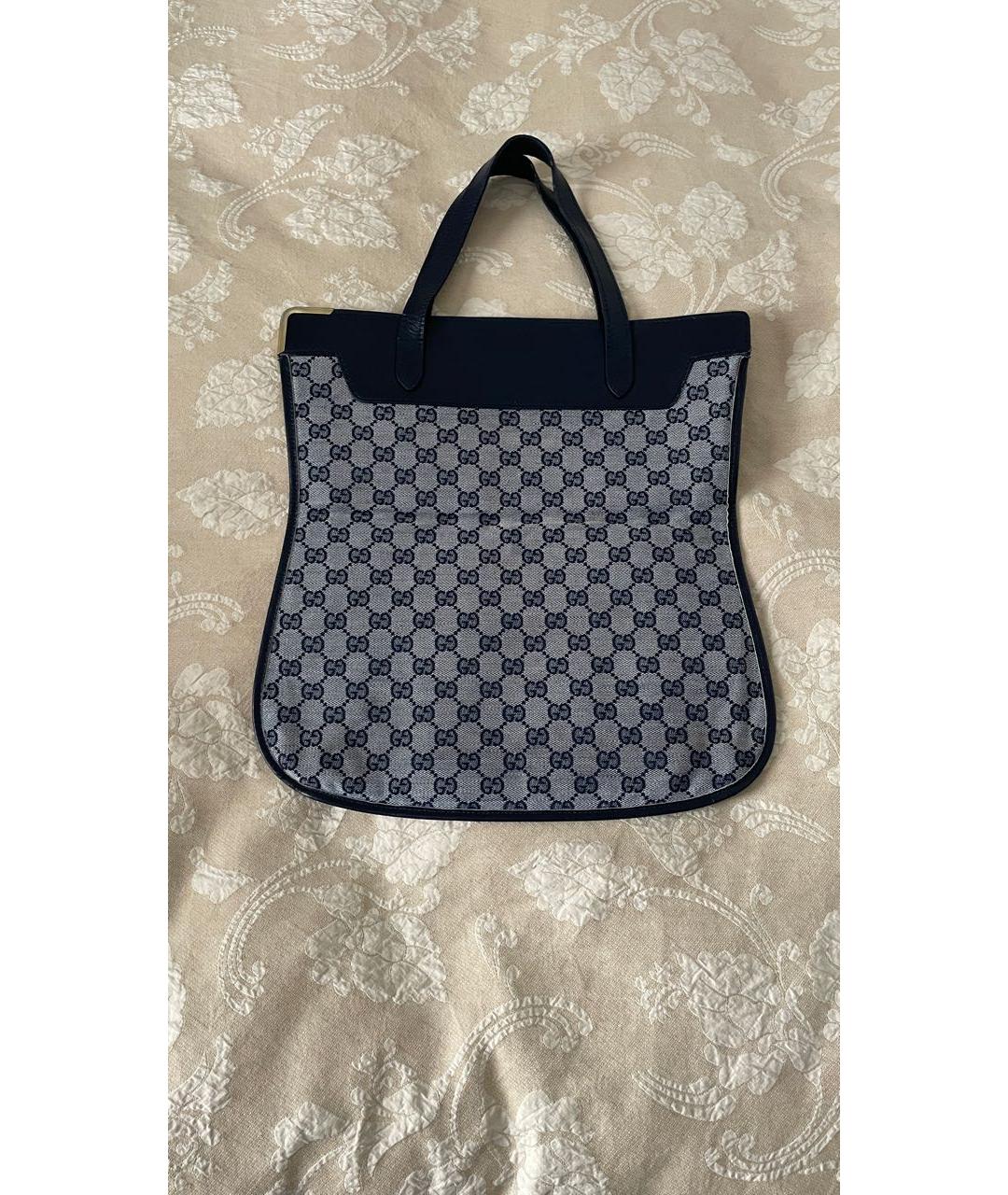 GUCCI Темно-синяя хлопковая сумка тоут, фото 2