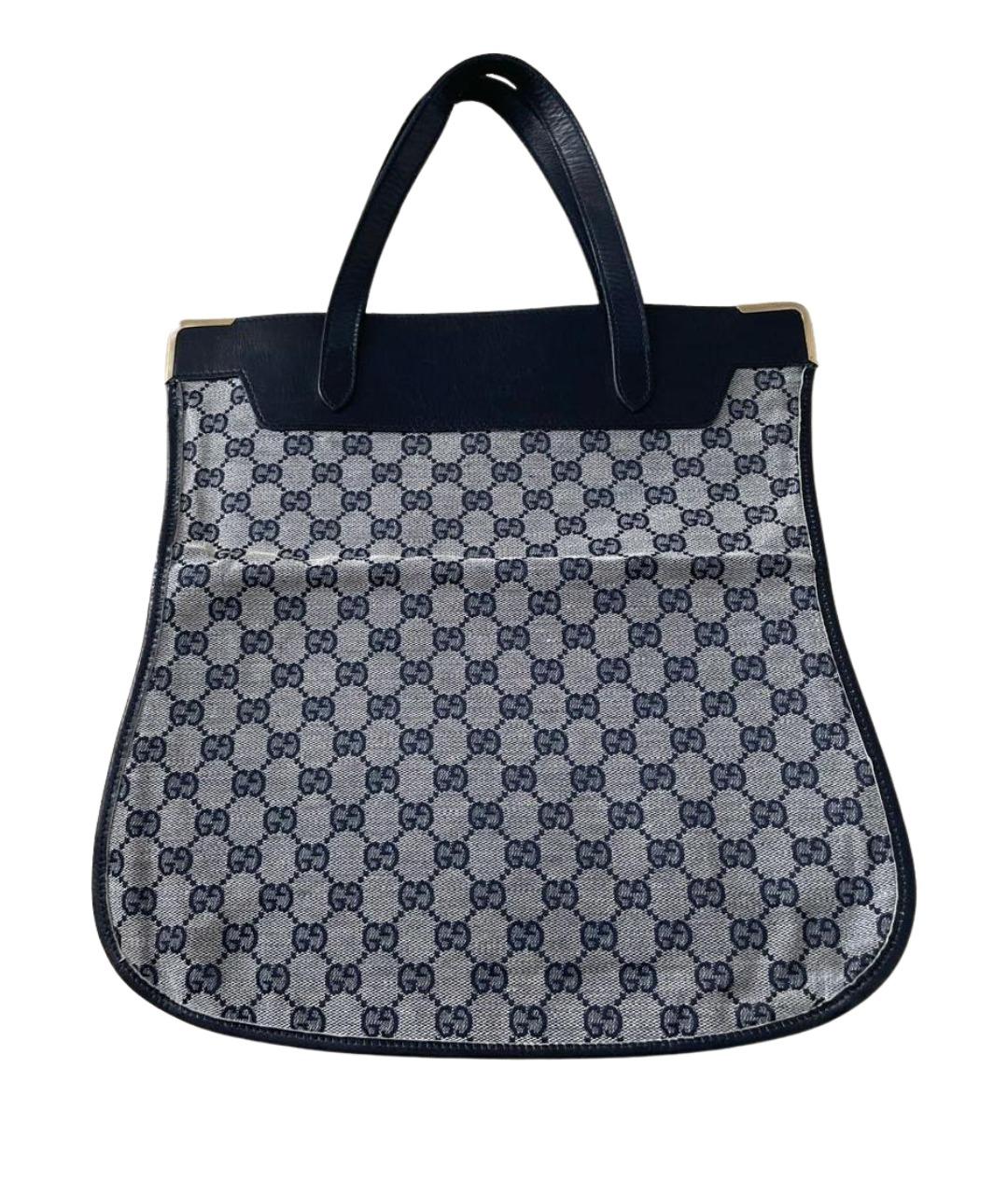 GUCCI Темно-синяя хлопковая сумка тоут, фото 1