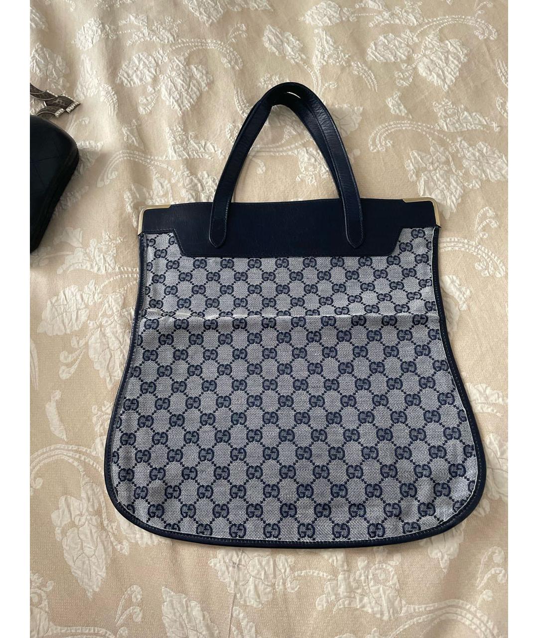 GUCCI Темно-синяя хлопковая сумка тоут, фото 7