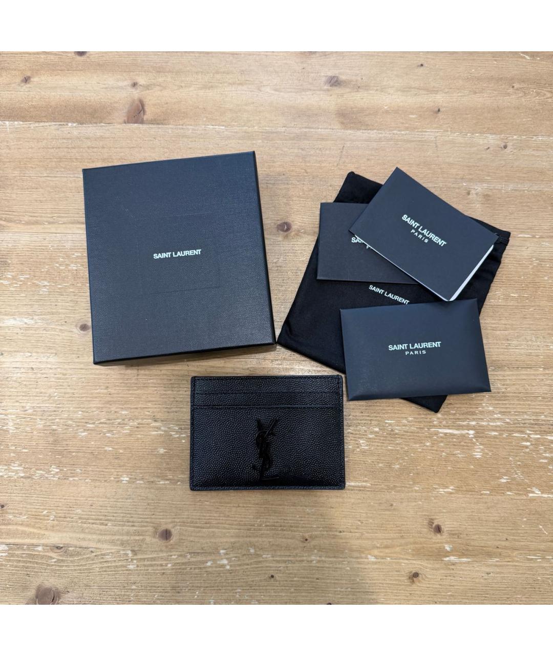 SAINT LAURENT Черный кожаный кардхолдер, фото 6