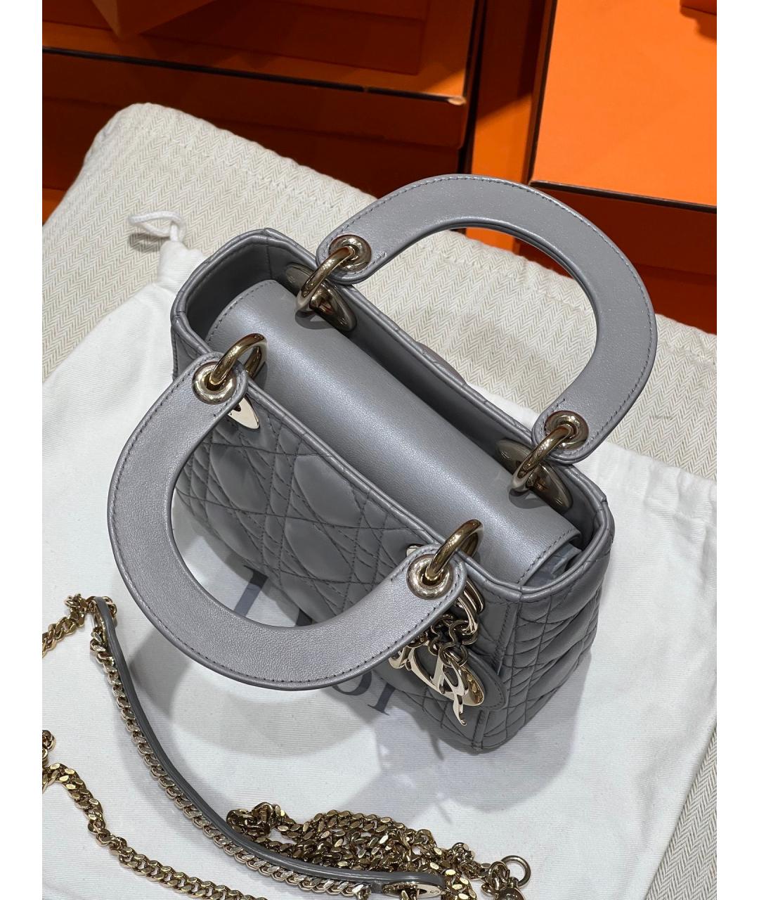 CHRISTIAN DIOR Серая кожаная сумка с короткими ручками, фото 4