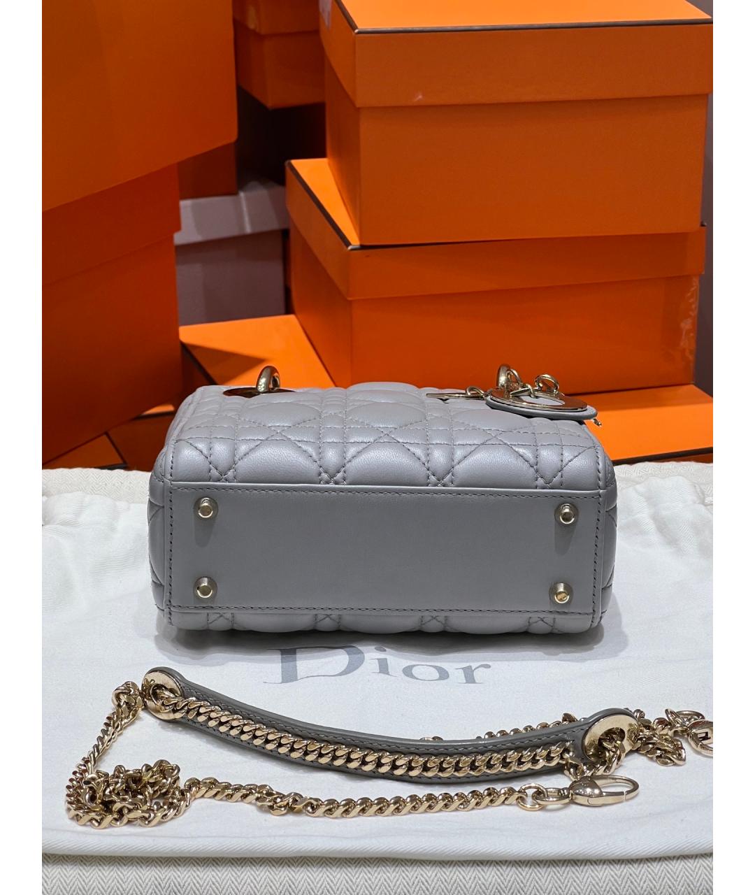 CHRISTIAN DIOR Серая кожаная сумка с короткими ручками, фото 3