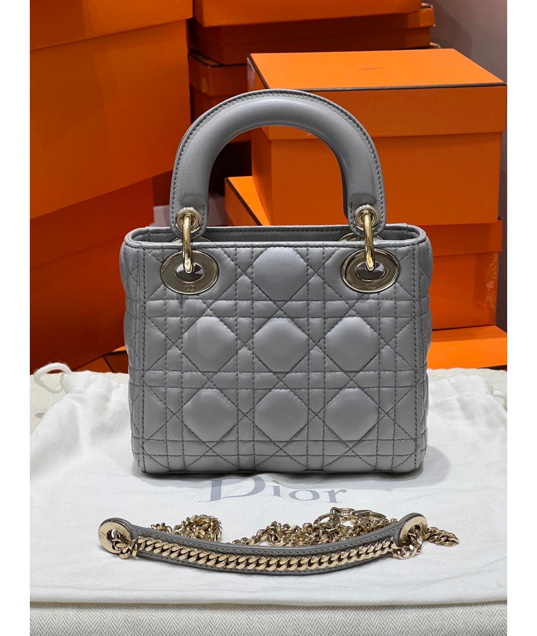 CHRISTIAN DIOR Серая кожаная сумка с короткими ручками, фото 2