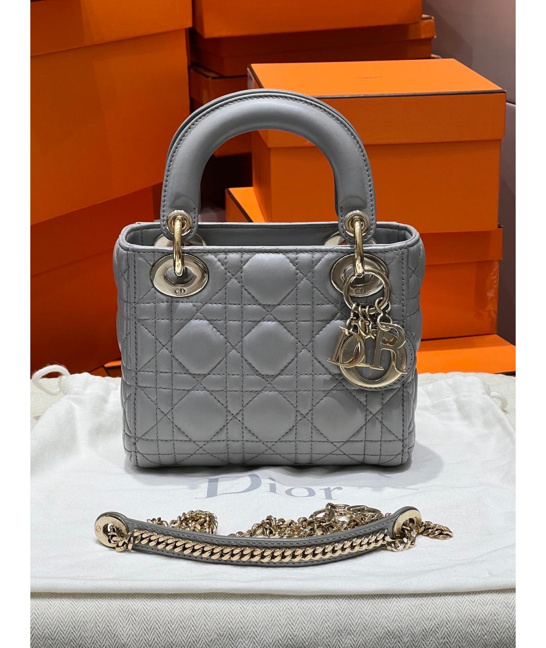 CHRISTIAN DIOR Серая кожаная сумка с короткими ручками, фото 6