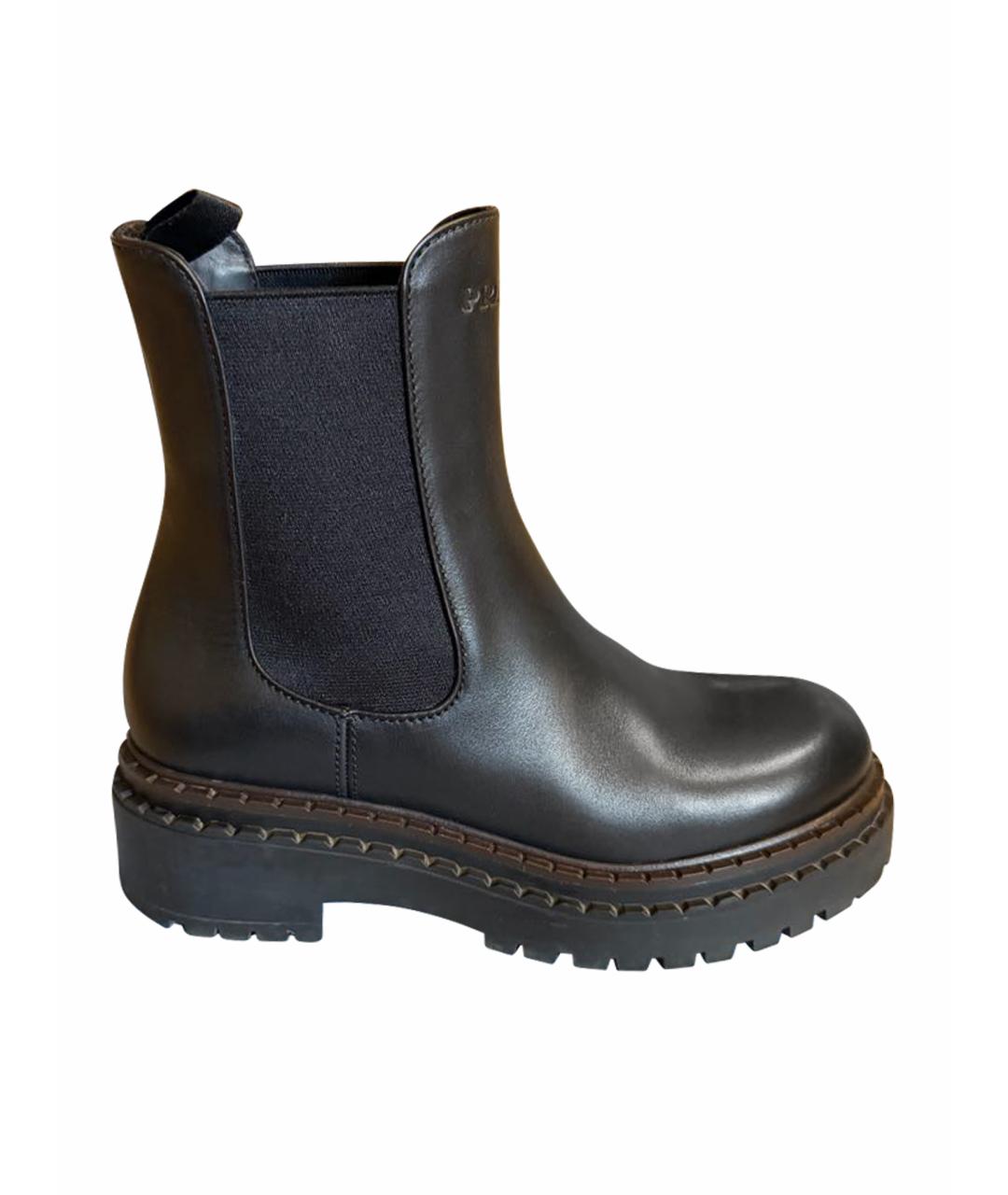 PRADA Черные кожаные ботинки, фото 1