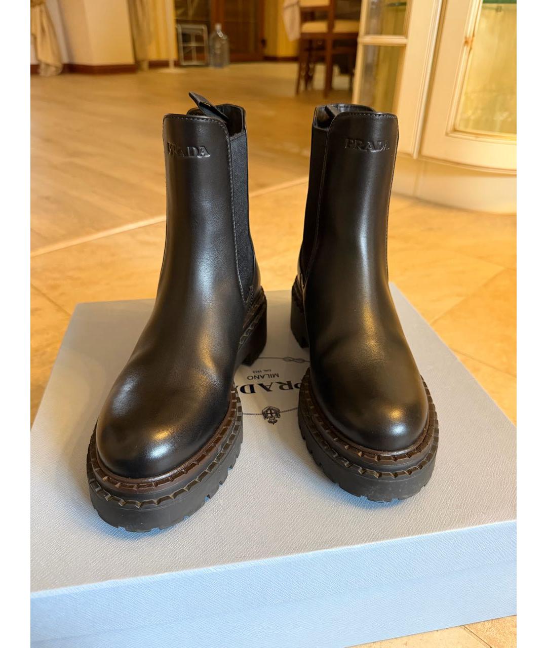 PRADA Черные кожаные ботинки, фото 2