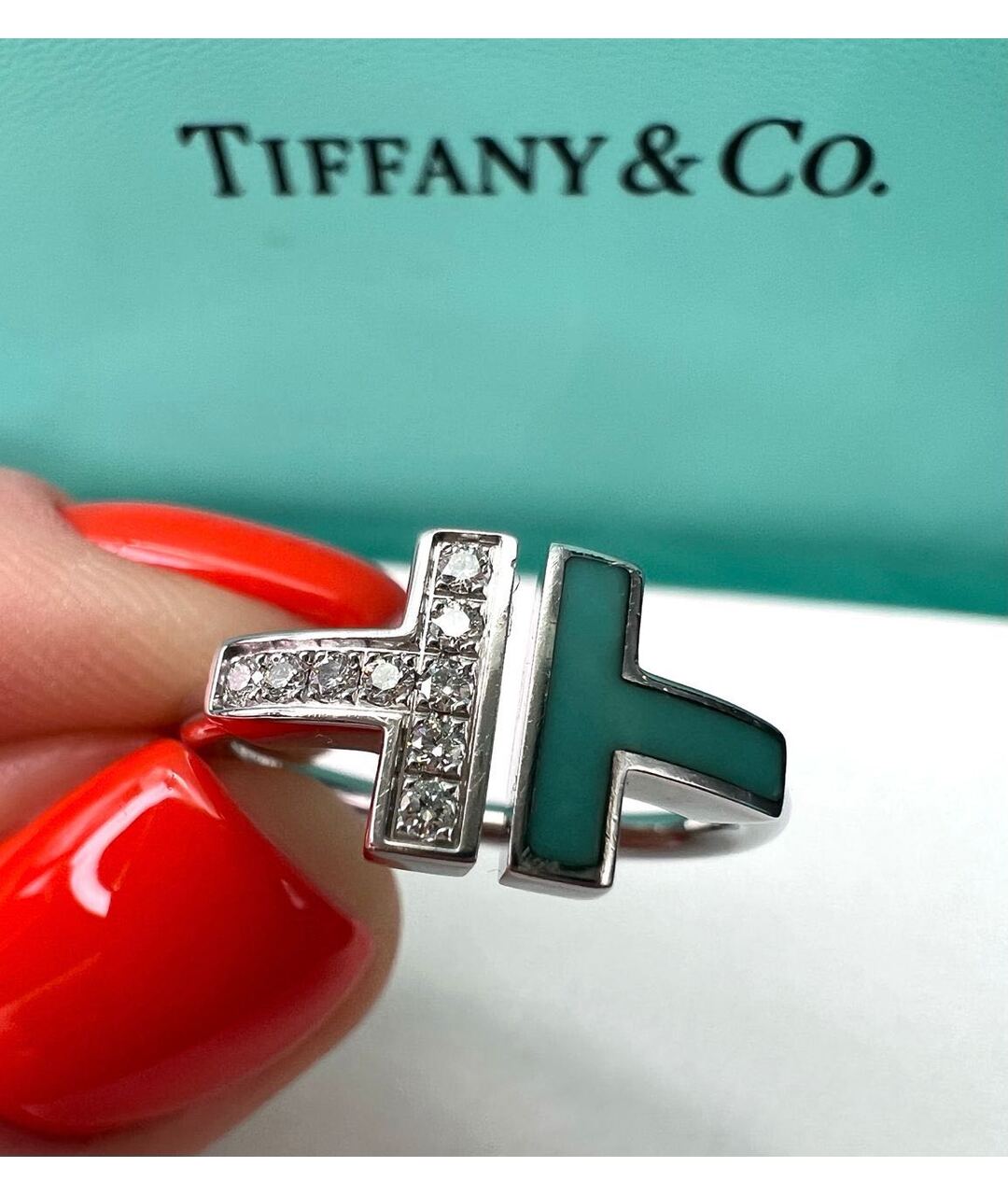 TIFFANY&CO Бирюзовое кольцо из белого золота, фото 2