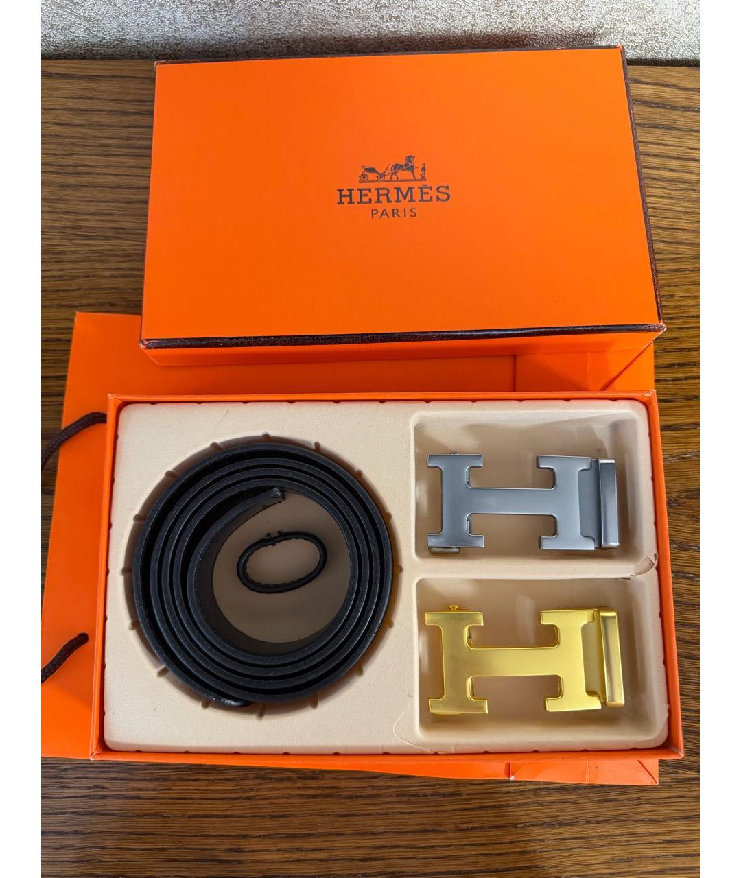 HERMES Черный кожаный ремень, фото 2