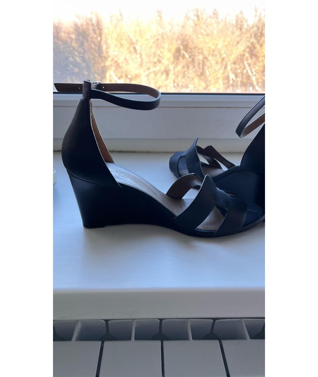 HERMES Черные кожаные босоножки, фото 3