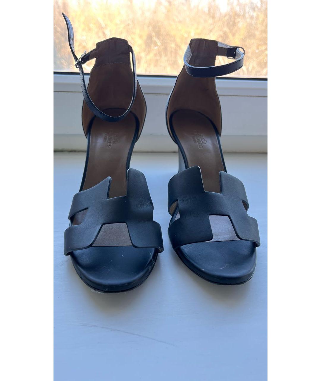 HERMES Черные кожаные босоножки, фото 2