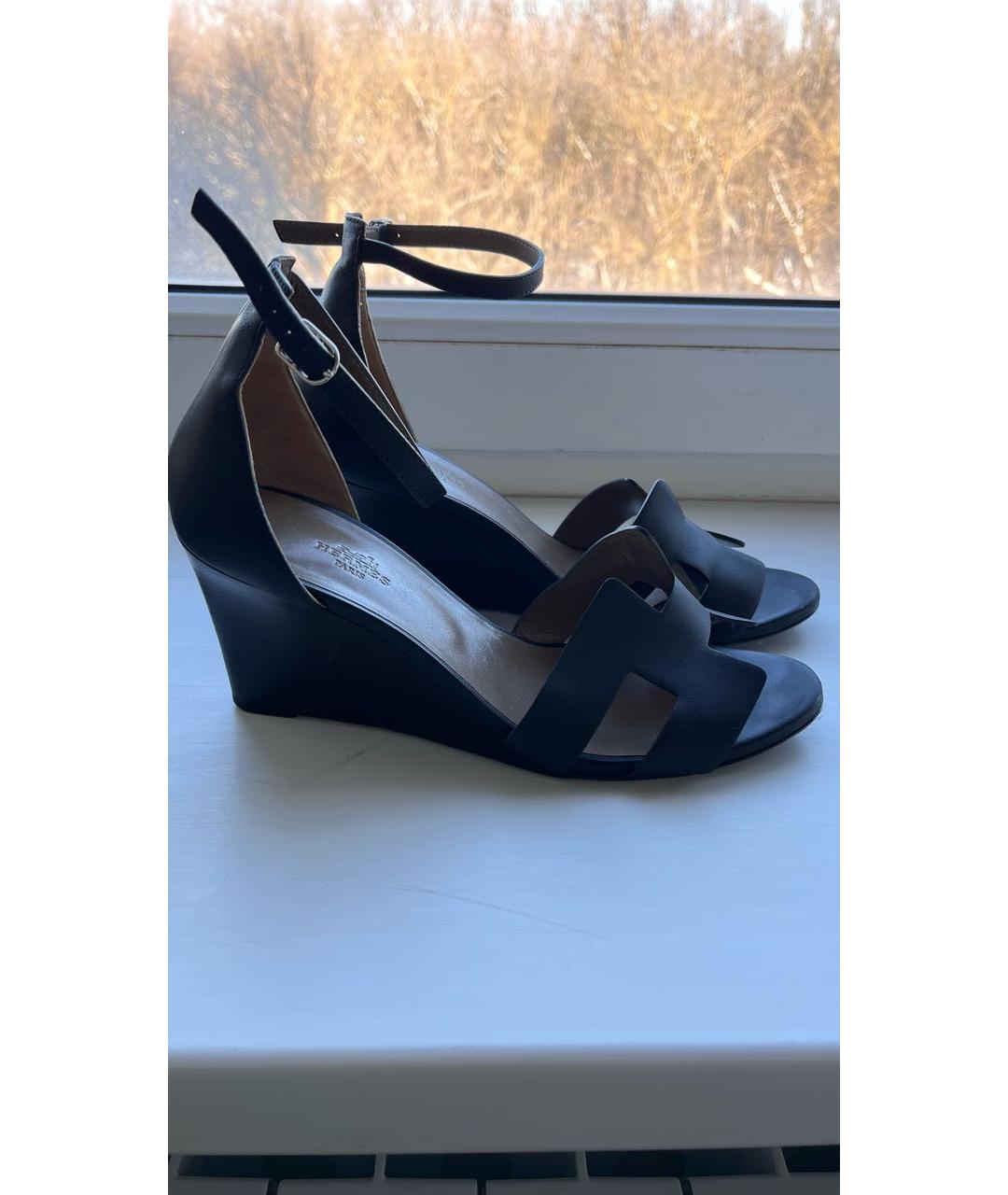 HERMES Черные кожаные босоножки, фото 7