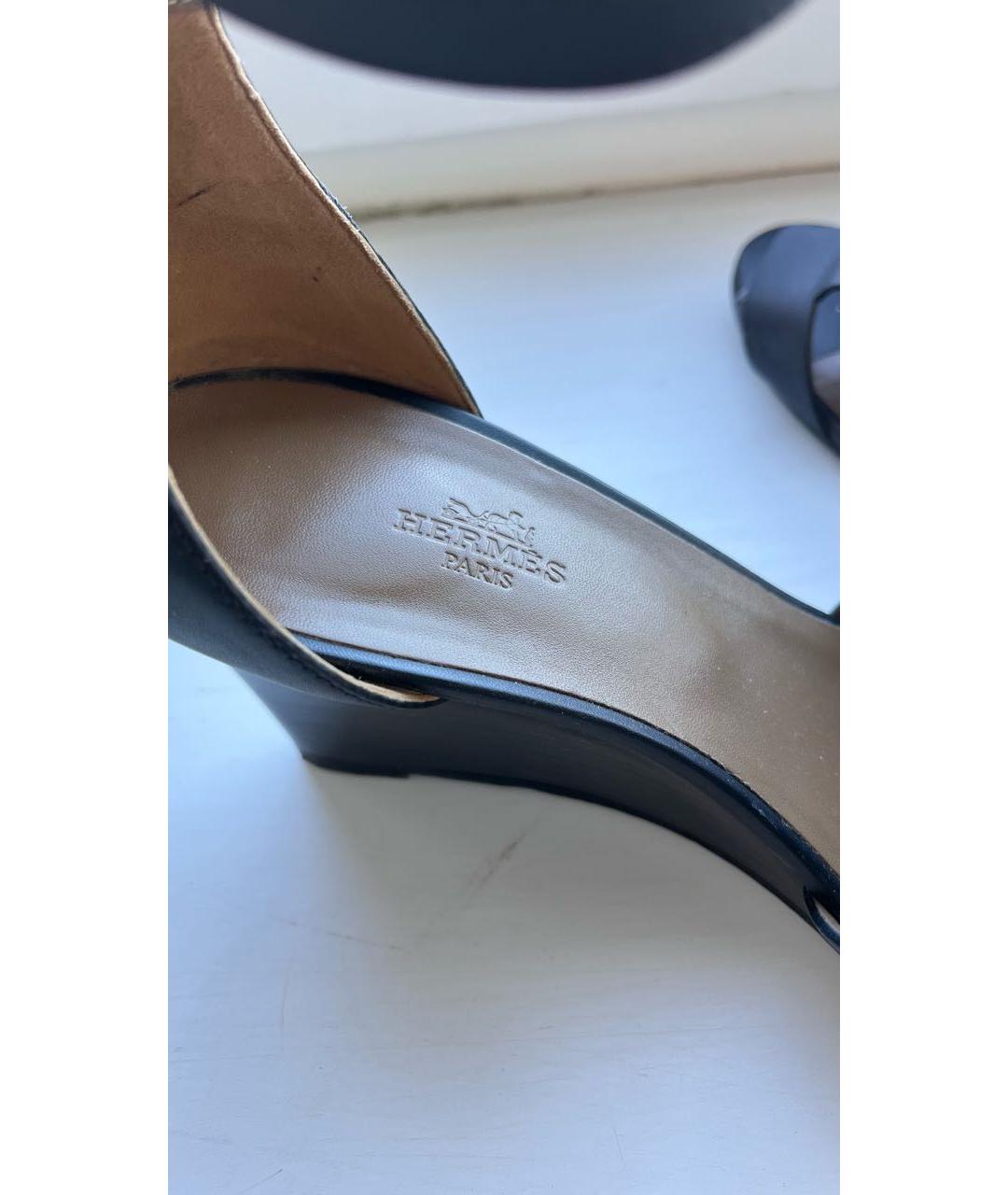 HERMES Черные кожаные босоножки, фото 5