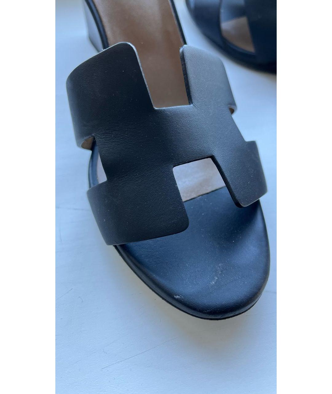 HERMES Черные кожаные босоножки, фото 6